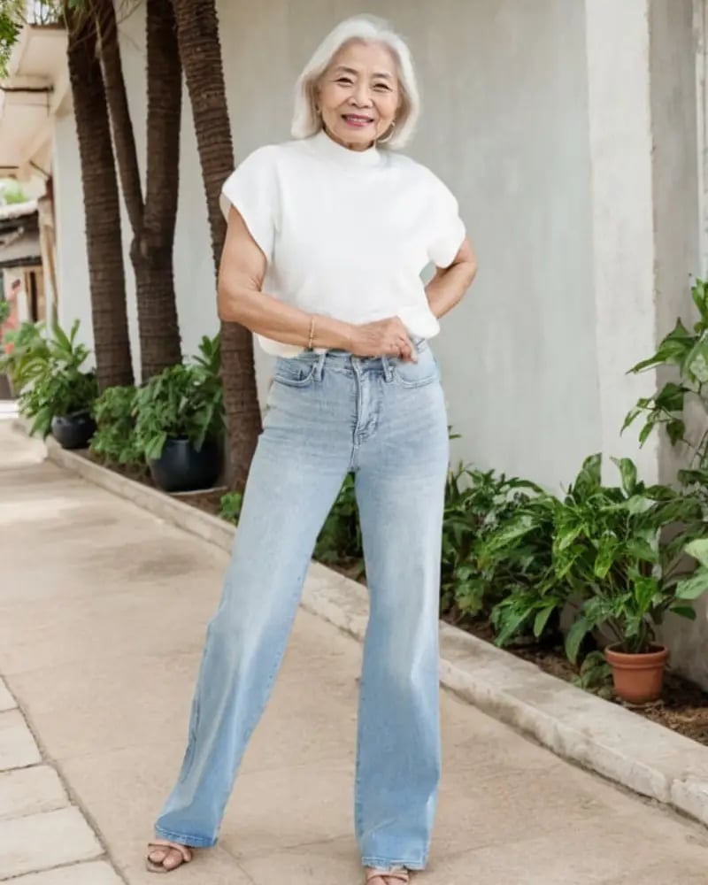 💥 Vintage Wash Plus-Size Jeans — Stretchy, Tummy Control & Straight Leg Fit